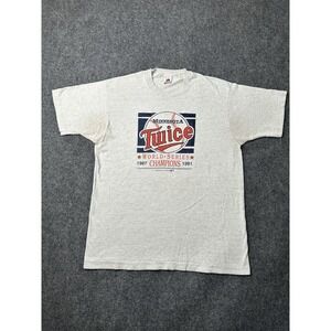 Mens T-Shirt Minnesota Twins World Series Champions Gray Made in USA, Size XL